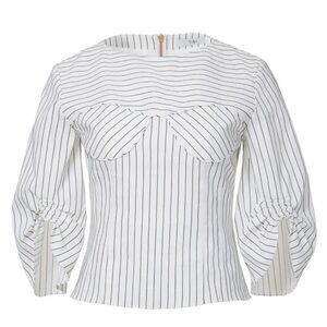 TIBI CECIL STRIPE PEPLUM CORSET TOP‎ Blouse Linen Cotton Size 2